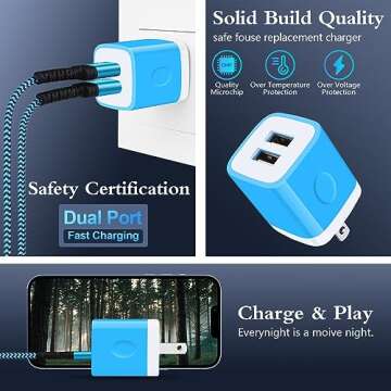 USB Wall Charger 3-Pack Fast Charging Dual Port Adapter