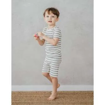AVAUMA Baby Boys Girls Pajama Set 6M-10Y Kids Cute Toddler Snug fit Pjs Cotton Stripe Short Sleeve Sleepwear (Iv/Gray 12-24 Months)