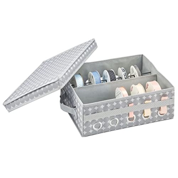 mDesign Gift-Wrapping Ribbon Storage Box with Handles - Holiday Bow Organizer Container with Lid - C...