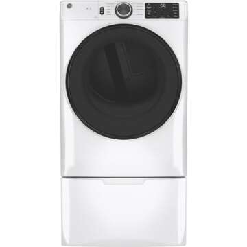 GE GFD55ESSNWW 28" Front Load Electric Dryer with 7.8 cu. ft. Capacity Built-in WiFi HE Sensor Dry and Sanitize Cycle in White
