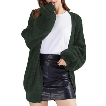 QUALFORT Women's 100% Cotton Oversized Cardigan Sweater