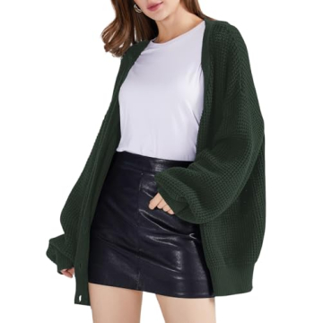 QUALFORT Women's 100% Cotton Oversized Cardigan Sweater