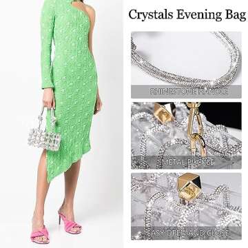 JYG Silver Acrylic Evening Clutch Purse - Sparkly Rhinestone Handbag for Parties