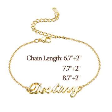 Jewenova Custom Name Bracelet 18K Gold Plated Cuban Chain Figaro Chain Name Bracelets Personalized Jewelry for Gift for Women