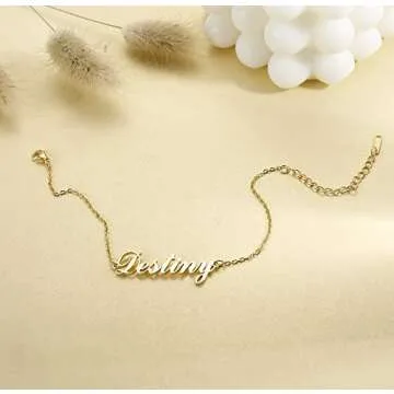 Jewenova Custom Name Bracelet 18K Gold Plated Cuban Chain Figaro Chain Name Bracelets Personalized Jewelry for Gift for Women