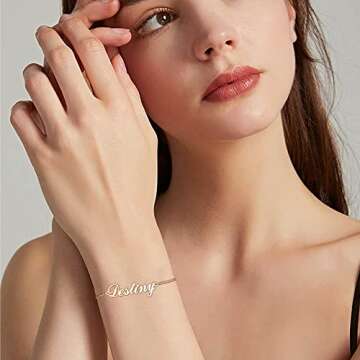 Jewenova Custom Name Bracelet 18K Gold Plated Cuban Chain Figaro Chain Name Bracelets Personalized Jewelry for Gift for Women