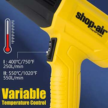 SHOP·AIR 1200W Heat Gun 750~1020℉, Fast Heating Heavy Duty Hot Air Gun Kit Variable Temperature Control Overload Protection, 4 Nozzles for Crafts, Shrinking PVC, Stripping Paint(Carry Bag Included)