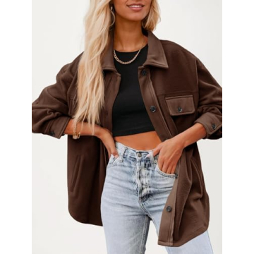 Fisoew Women's Comfy Oversized Shacket with Pockets