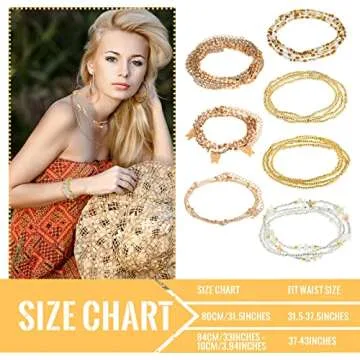 Jadive 7 Pieces Waist Beads for Women Jewelry Belly Beads Chains Summer African Beach Bikini Body Be...