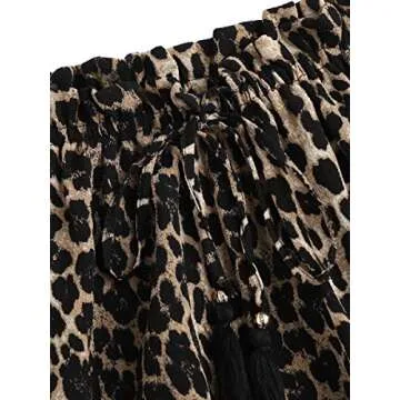 MakeMeChic Women's Summer Plus Size Leopard Print Elastic Waist Drawstring Casual Loose Beach Shorts Multicoloured 2XL