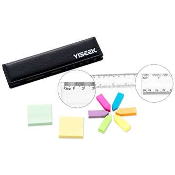 Sticky Notes Page Markers Colored Index Tabs Flags Bundle Set,2 Mini Rectangular Notes And 6 Index Arrow Flags Organizer（640pcs）, With a 15 cm (6 inch) Ruler. Leather Look Design Holder（1Set）.YISEEK