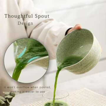 Ochcahser Matcha Set, Japanese Tea Set Includes Matcha Bowl with Spout, Matcha Whisk Holder, Bamboo Matcha Whisk and Bamboo Scoop, 17 oz Mottled Tea Green Glaze Ceramic Matcha Kit for Tea Lovers