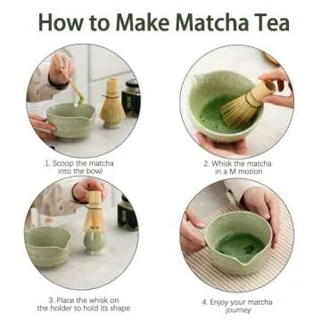 Ochcahser Matcha Set, Japanese Tea Set Includes Matcha Bowl with Spout, Matcha Whisk Holder, Bamboo Matcha Whisk and Bamboo Scoop, 17 oz Mottled Tea Green Glaze Ceramic Matcha Kit for Tea Lovers