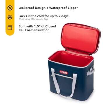 RTIC Soft Cooler 40 Can, Insulated Bag Portable Ice Chest Box for Lunch, Beach, Drink, Beverage, Travel, Camping, Picnic, Car, Trips, Floating Cooler Leak-Proof with Zipper, Patriot