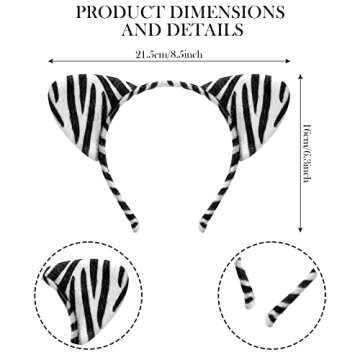 Cindeer 3 Pcs Zoo Animal Ear Costume Headband Jungle Safari Plush Ear Hair Hoop for Adult Animal Par...