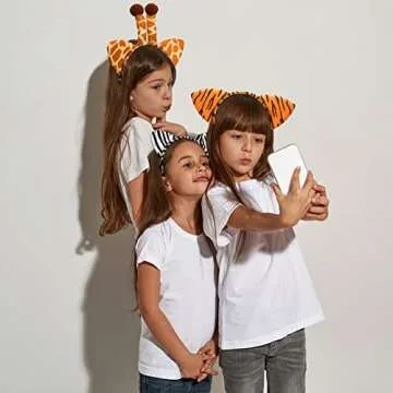 Cindeer 3 Pcs Zoo Animal Ear Costume Headband Jungle Safari Plush Ear Hair Hoop for Adult Animal Party Cosplay Prop(Zebra, Giraffe, Tiger)