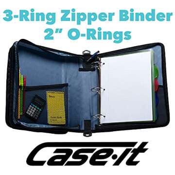 Case-it The Universal Zipper Binder - 2 Inch O-Rings - Padded Pocket that holds up to 13 Inch Laptop...