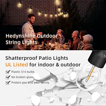 50ft Outdoor String Lights Waterproof Hedynshine S14 LED
