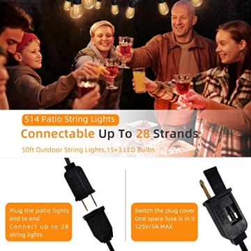 50ft Outdoor String Lights Waterproof Hedynshine S14 LED