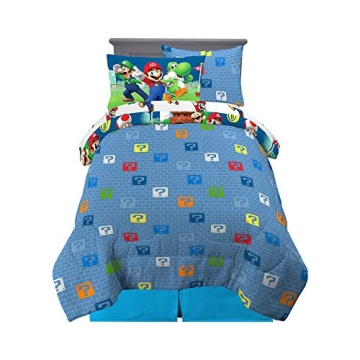 Franco Super Mario Kids Bedding Set, 5 Piece Twin Size