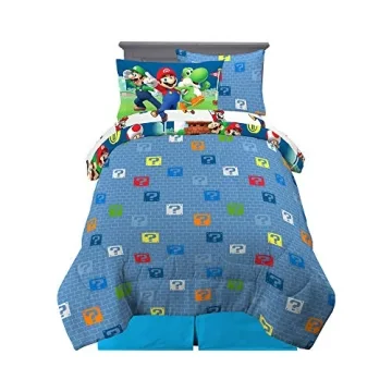 Franco Super Mario Kids Bedding Set, 5 Piece Twin Size