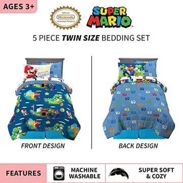 Franco Super Mario Kids Bedding Set, 5 Piece Twin Size