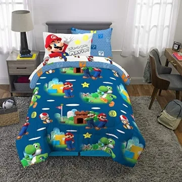Franco Super Mario Kids Bedding Set, 5 Piece Twin Size