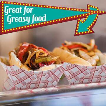 Upper Midland Products Paper Hot Dog Food Tray, 100 Durable Grease Proof 3LB Paperboard Nachos Carnival Concession Stand Serving Boat Basket Holders for Fries, Popcorn or Snacks