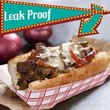 Upper Midland Products Paper Hot Dog Food Tray, 100 Durable Grease Proof 3LB Paperboard Nachos Carnival Concession Stand Serving Boat Basket Holders for Fries, Popcorn or Snacks