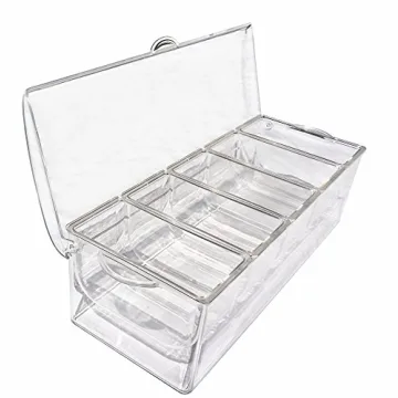 Ice Chilled 5 Compartment Condiment Server Caddy - Serving Tray Container with 5 Removable Dishes with Over 2 Cup Capacity Each and Hinged Lid | 3 Serving Spoons + 3 Tongs Included