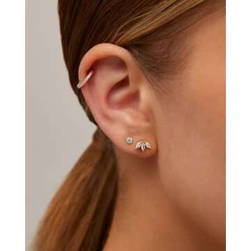 PAVOI 14K Yellow Gold Plated Sterling Silver Post Navette CZ Flat Back Earrings for Women | Small Cartilage Cubic Zirconia Stud Earring | Helix Piercing Jewelry