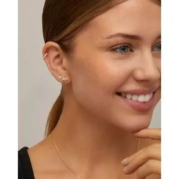 PAVOI 14K Yellow Gold Plated Sterling Silver Post Navette CZ Flat Back Earrings for Women | Small Cartilage Cubic Zirconia Stud Earring | Helix Piercing Jewelry