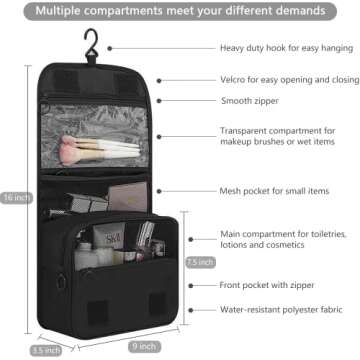 IMCUZUR Hanging Travel Toiletry Bag for Women - Water-resistant Cosmetic Organizer