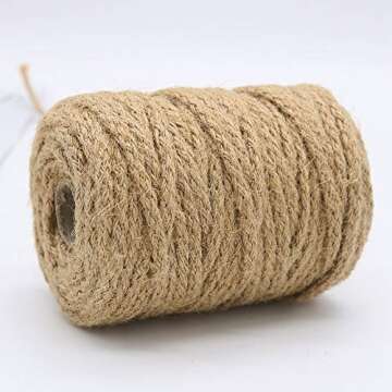 Tenn Well 5mm Jute Twine, 100 Feet Braided Natural Rope, Thick Twine for Crafts, Gift Wrapping, Gard...