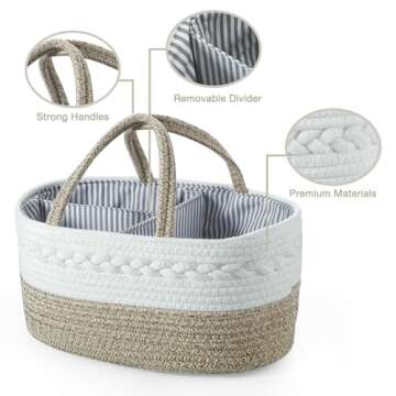 PandaEar Baby Diaper Caddy Organizer, Portable Nursery Storage Basket Cotton Rope Diaper Caddy for B...
