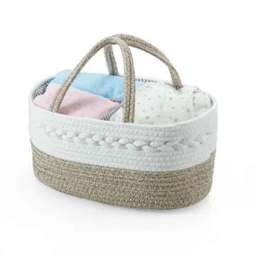 PandaEar Baby Diaper Caddy Organizer, Portable Nursery Storage Basket Cotton Rope Diaper Caddy for Baby Shower Gifts Newborn Infants -Brown