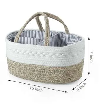 PandaEar Baby Diaper Caddy Organizer, Portable Nursery Storage Basket Cotton Rope Diaper Caddy for Baby Shower Gifts Newborn Infants -Brown