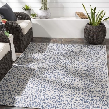 Mark&Day Outdoor Rugs, 5x7 Alem Modern Indoor/Outdoor Navy Area Rug, Non Shedding Blue Carpet for Patio, Porch, Deck, Bedroom, Living Room or Kitchen (5'3" x 7'7")