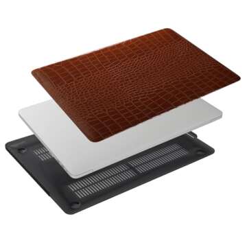 FFBOFFC Hard Shell Compatible with MacBook Air 13 Inch Case 2020 2019 2018 Release A2337 A2179 A1932 with Retina Display & Touch ID, Leather Crocodile Print Case Laptop Cover & Keyboard Skin, Brown