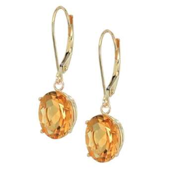 Amazon Essentials 14K Yellow Gold Oval Gemstone Dangle Leverback Earrings, Peridot (previously Amazo...