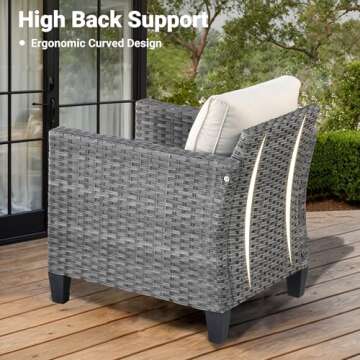 ovios Patio Furniture Set, 5 Pieces Outdoor Wicker Rattan Sofa Couch with Ottomans and Comfy Cushions, All Weather High Back Conversation Set for Backyard Porch Garden, Beige