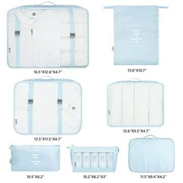Packing Organizer Cubes,Mossio 7 Set Luggage Bags with Toiletry Bag and Shoe Bag Sky Blue