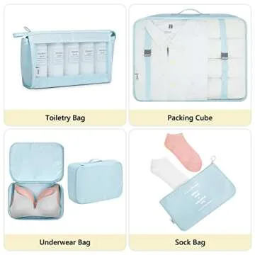 Packing Organizer Cubes,Mossio 7 Set Luggage Bags with Toiletry Bag and Shoe Bag Sky Blue