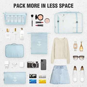 Packing Organizer Cubes,Mossio 7 Set Luggage Bags with Toiletry Bag and Shoe Bag Sky Blue