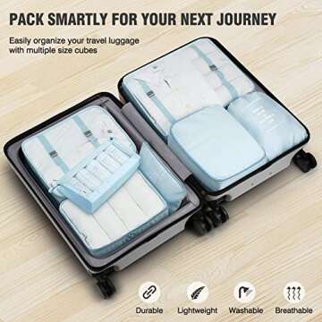 Packing Organizer Cubes,Mossio 7 Set Luggage Bags with Toiletry Bag and Shoe Bag Sky Blue