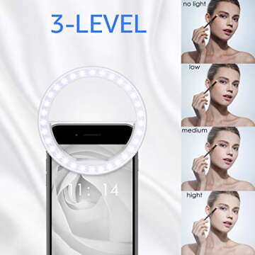 Fodizi Selfie Clip On Ring Light for Smart Phone Camera iPhone iPad Androids Vlogging on Instagram Facebook YouTube - 36 Rechargable LED Phone Light
