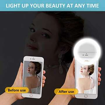 Fodizi Selfie Clip On Ring Light for Smart Phone Camera iPhone iPad Androids Vlogging on Instagram Facebook YouTube - 36 Rechargable LED Phone Light