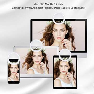 Fodizi Selfie Clip On Ring Light for Smart Phone Camera iPhone iPad Androids Vlogging on Instagram Facebook YouTube - 36 Rechargable LED Phone Light