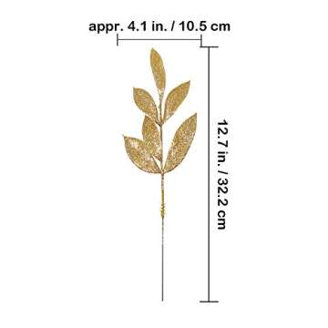 40 Pieces Gold Glittered Artificial Leaf Spray Picks 12" Tall for Christmas Winter Wedding Wreath Tr...
