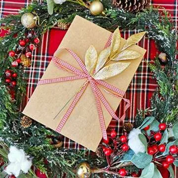 40 Pieces Gold Glittered Artificial Leaf Spray Picks 12" Tall for Christmas Winter Wedding Wreath Tree Swag Floral Arrangment Vase Bouquets Table Centerpieces Decoration